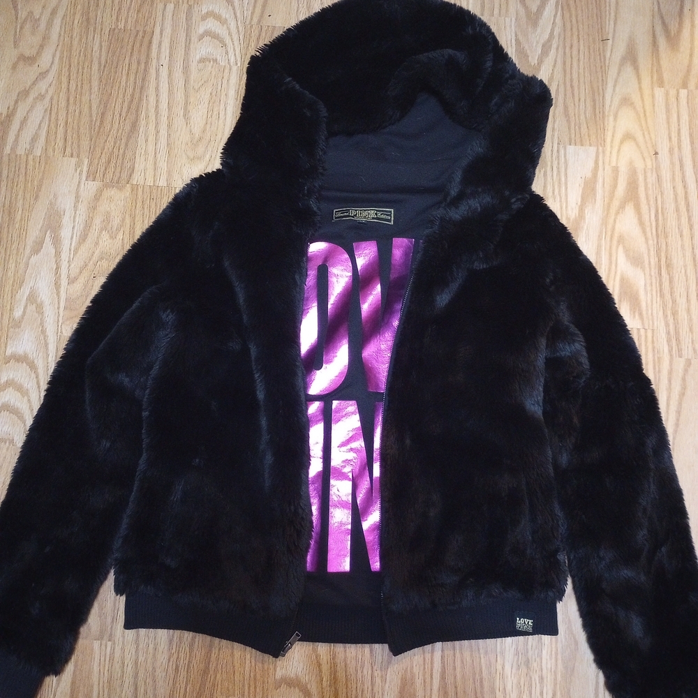 PINK Victoria's Secret Black Faux Fur Jacket